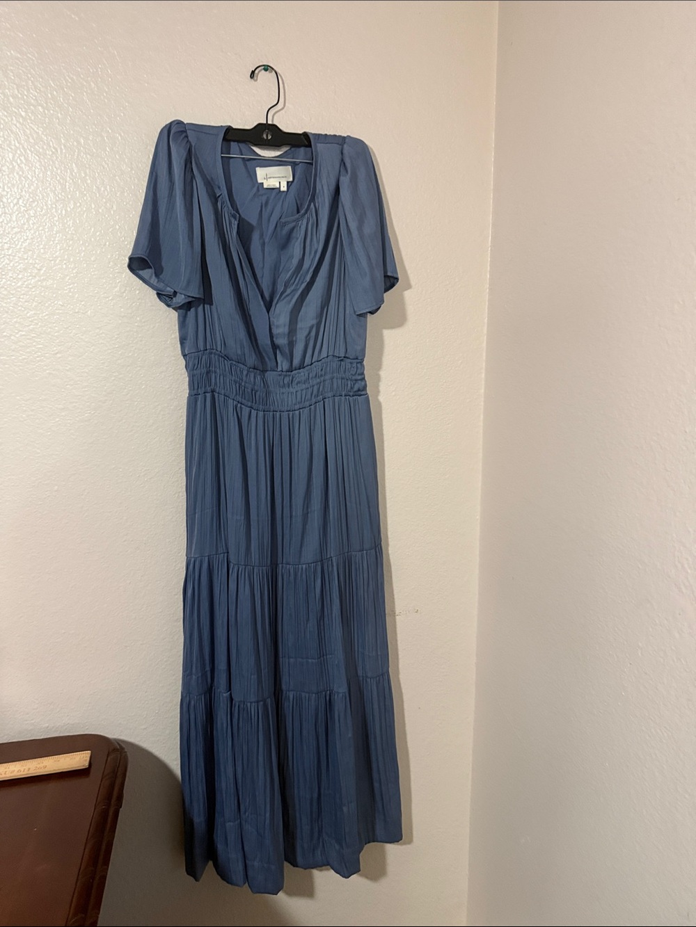 Anthropologie Sommerset Dusty Blue Tiered Maxi Dress with Flutter Sleeves M - Picture 4 of 9